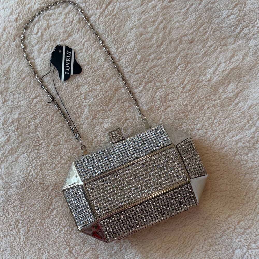 Silver Crystal Clutch Bag